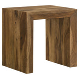 Side angle of Odilia end table with auburn finish