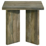 Close-up of solid mango wood grain of coffee table surface