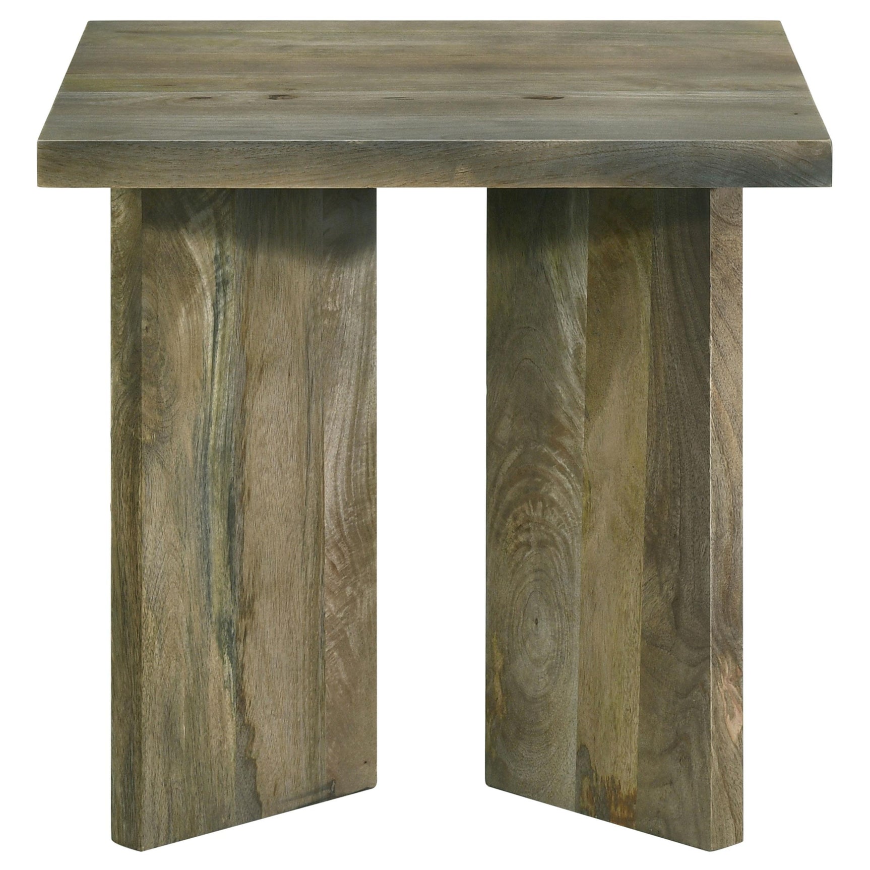 Close-up of solid mango wood grain of coffee table surface