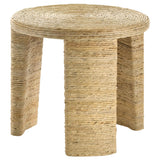 Close-up of rattan and banana leaf texture on table surface