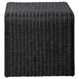 End table with black rattan surface and iron frame