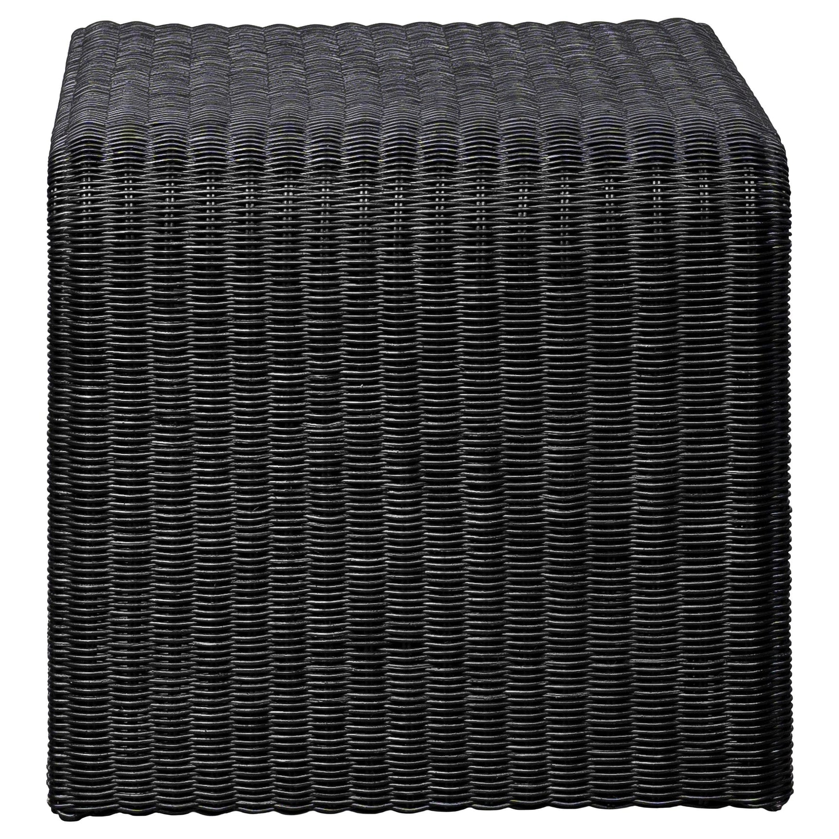 End table with black rattan surface and iron frame
