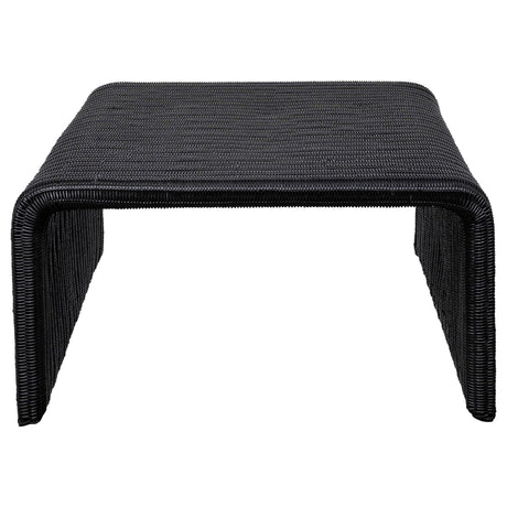Detailed view of rattan weaving on end table
