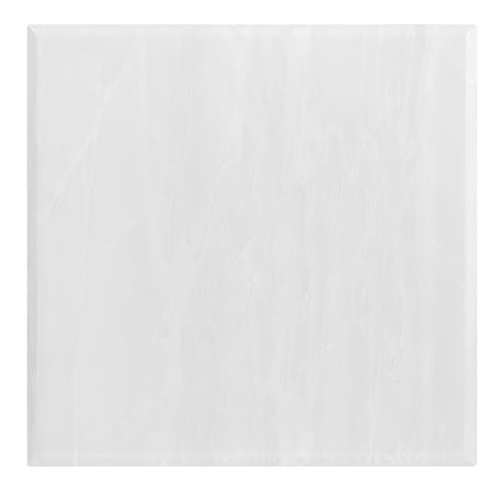 Elegant motif of chrome base supporting white marble-look top