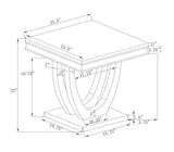 Polished chrome and engineered stone end table corner view