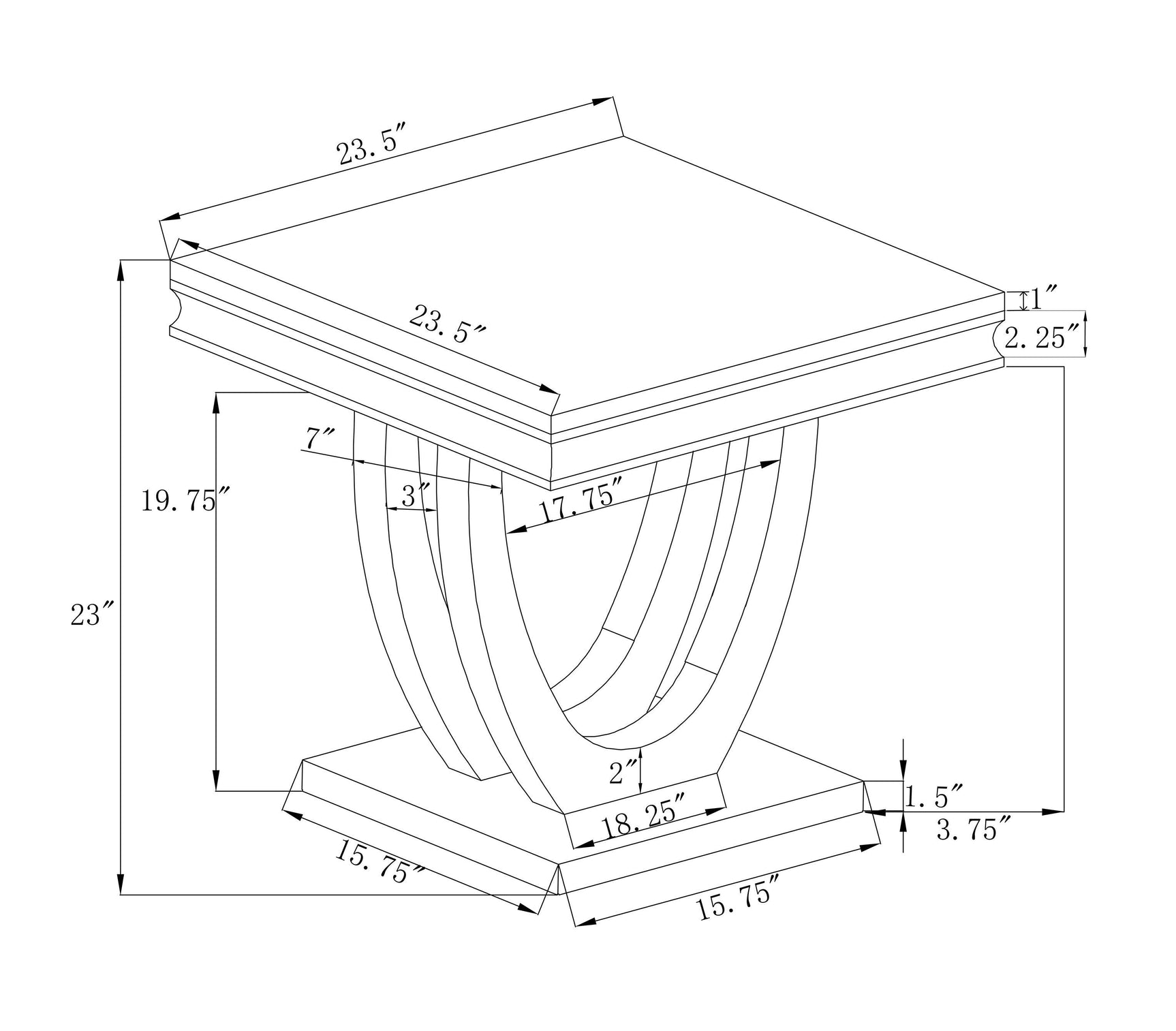 Polished chrome and engineered stone end table corner view