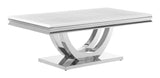 Polished stainless steel base with marble-look engineered stone top