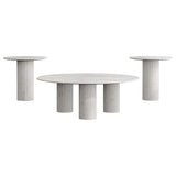 Astoria white marble end table with fluted pedestal base angled view