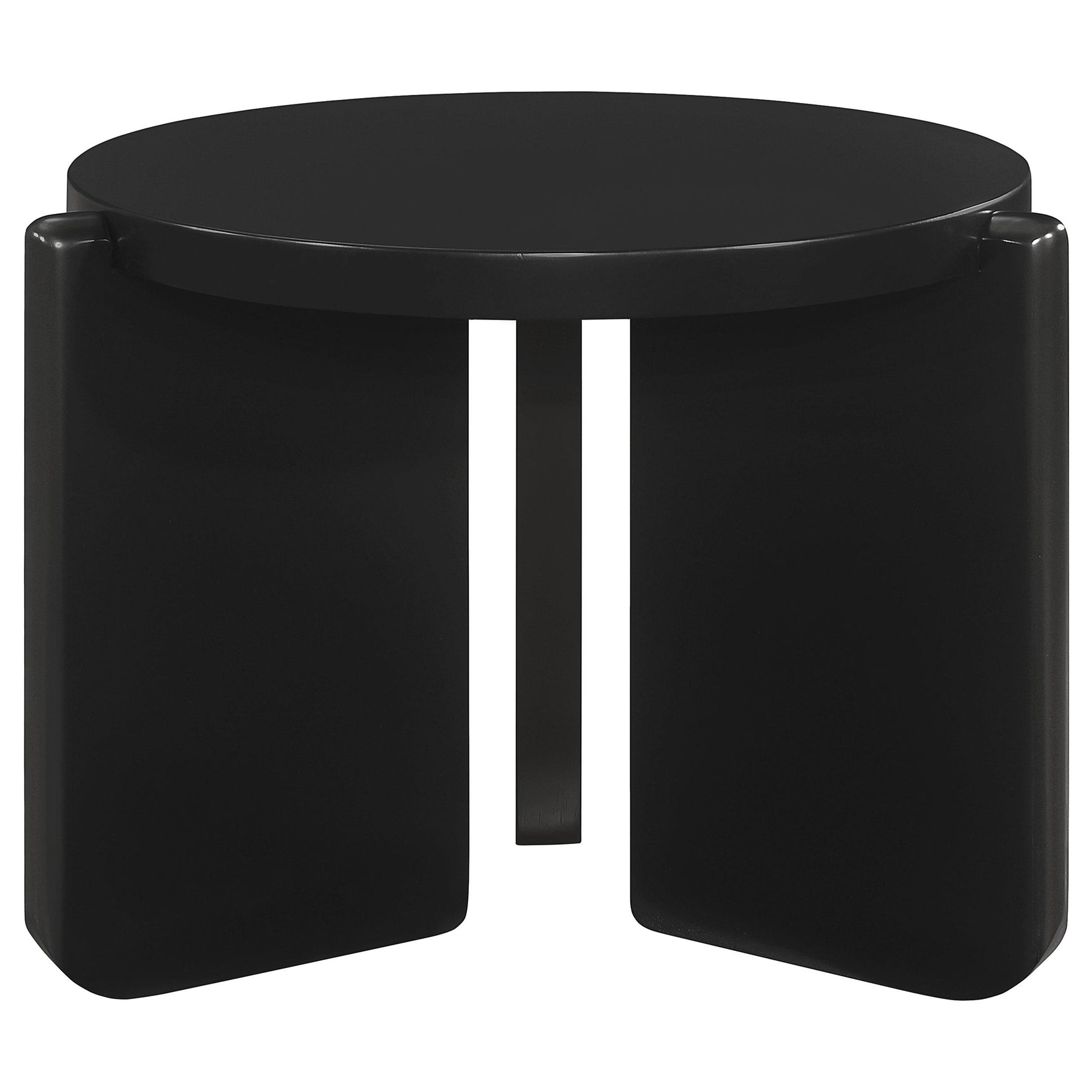 Close-up of Cordova table leg design in black finish
