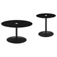 Coffee table top view showing black glass surface