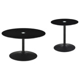 Coffee table top view showing black glass surface