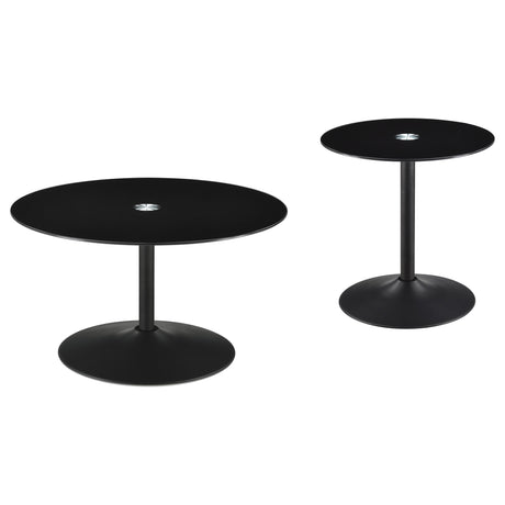 Coffee table top view showing black glass surface