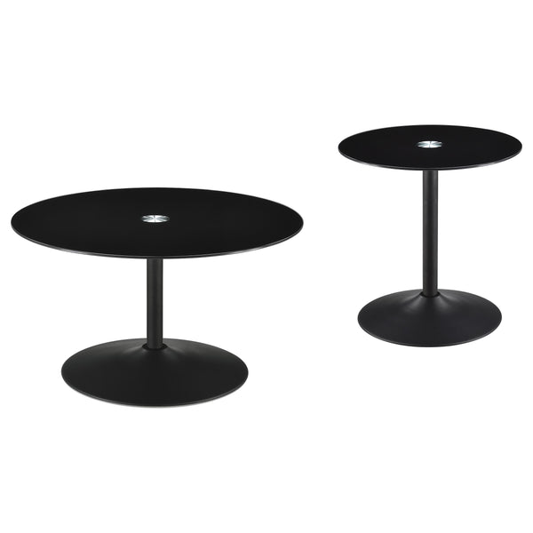 Coffee table top view showing black glass surface