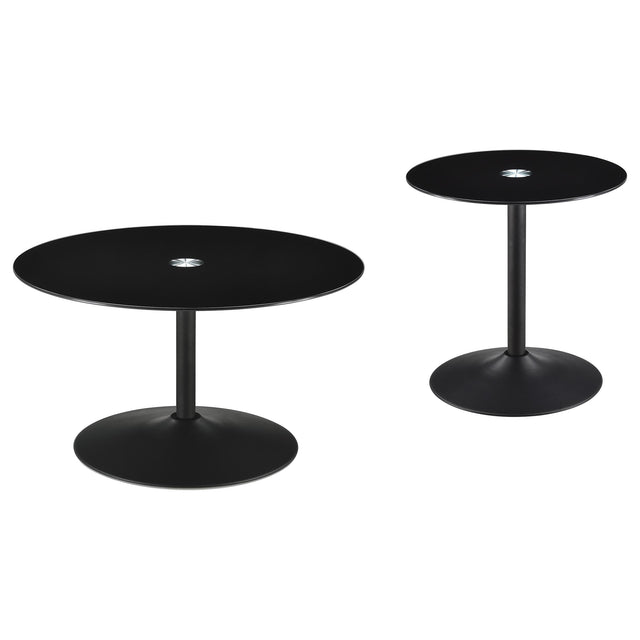Coffee table top view showing black glass surface