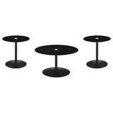 Ganso black round glass top end table with metal tulip base