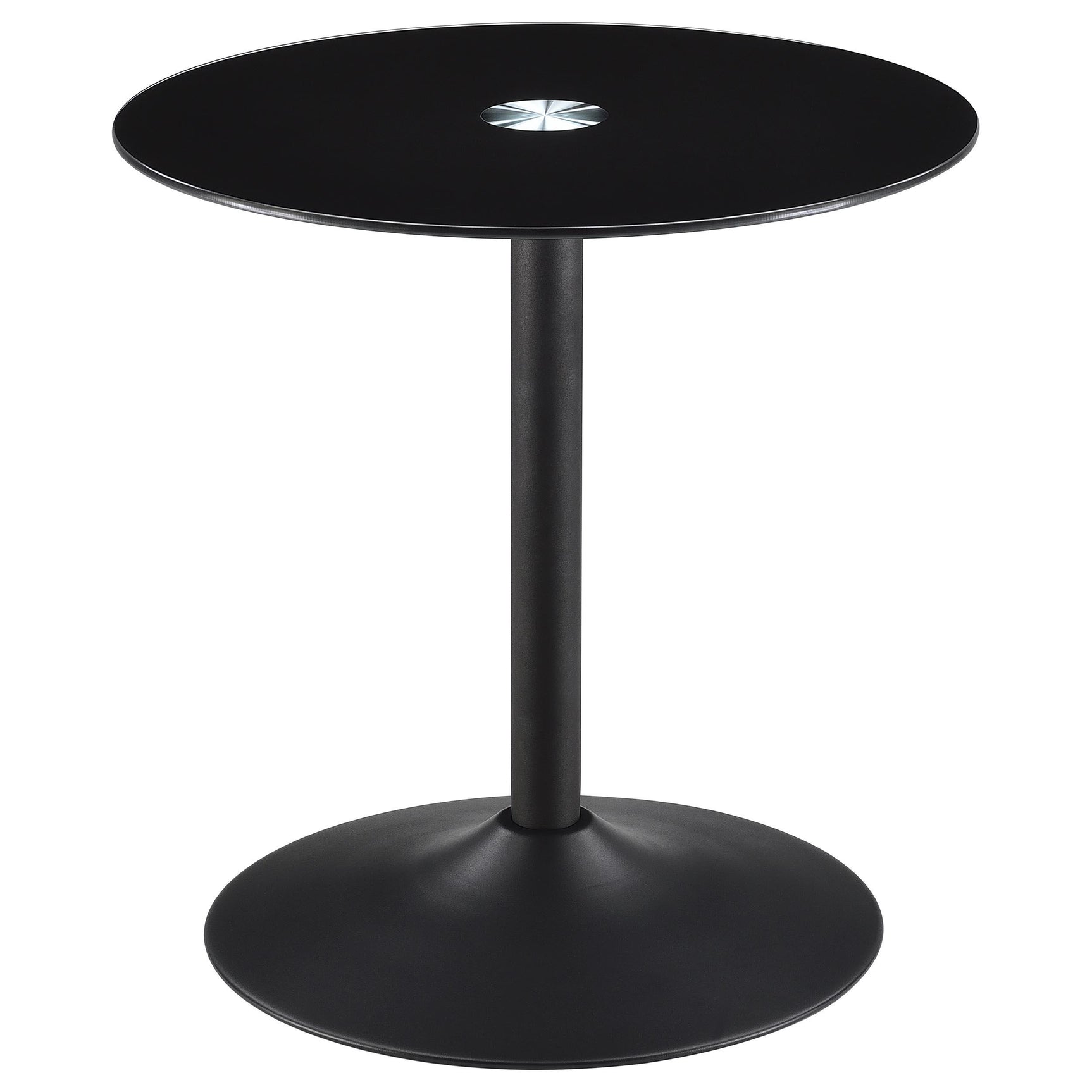 Ganso 3-piece round glass top coffee and end table set angled view