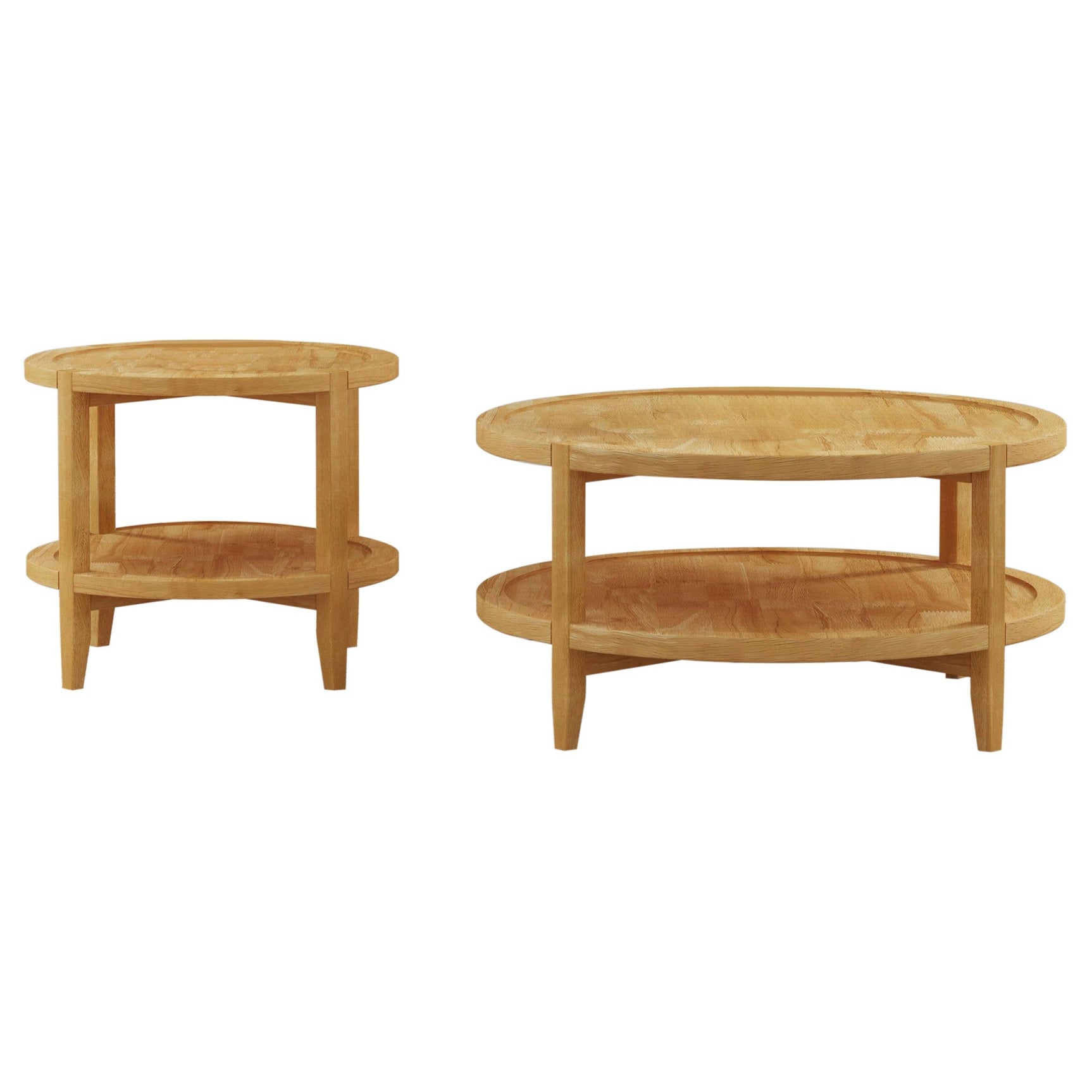 Camillo round coffee table maple finish side view