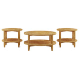 Camillo end table round shape with recessed top and lower shelf maple finish