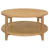 Close-up of solid rubberwood grain and finish on Camillo table