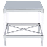 Lindley end table reflective glass top and tapered feet