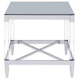 Top view of square mirrored coffee table showing reflective surface