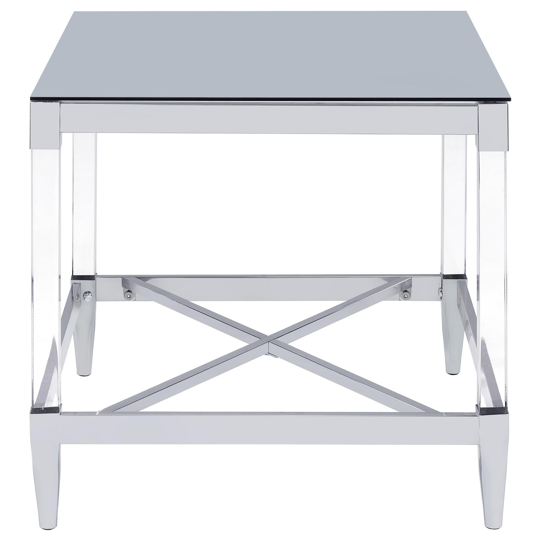Top view of square mirrored coffee table showing reflective surface