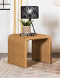 Juanita Square Rattan End Table Natural front view showing waterfall edges