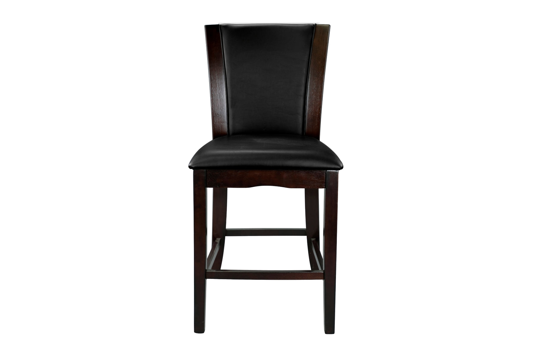 Close-up of chair upholstery in dark brown faux leather