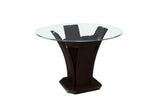 Daisy round dining table main view with espresso finish and faux leather seating