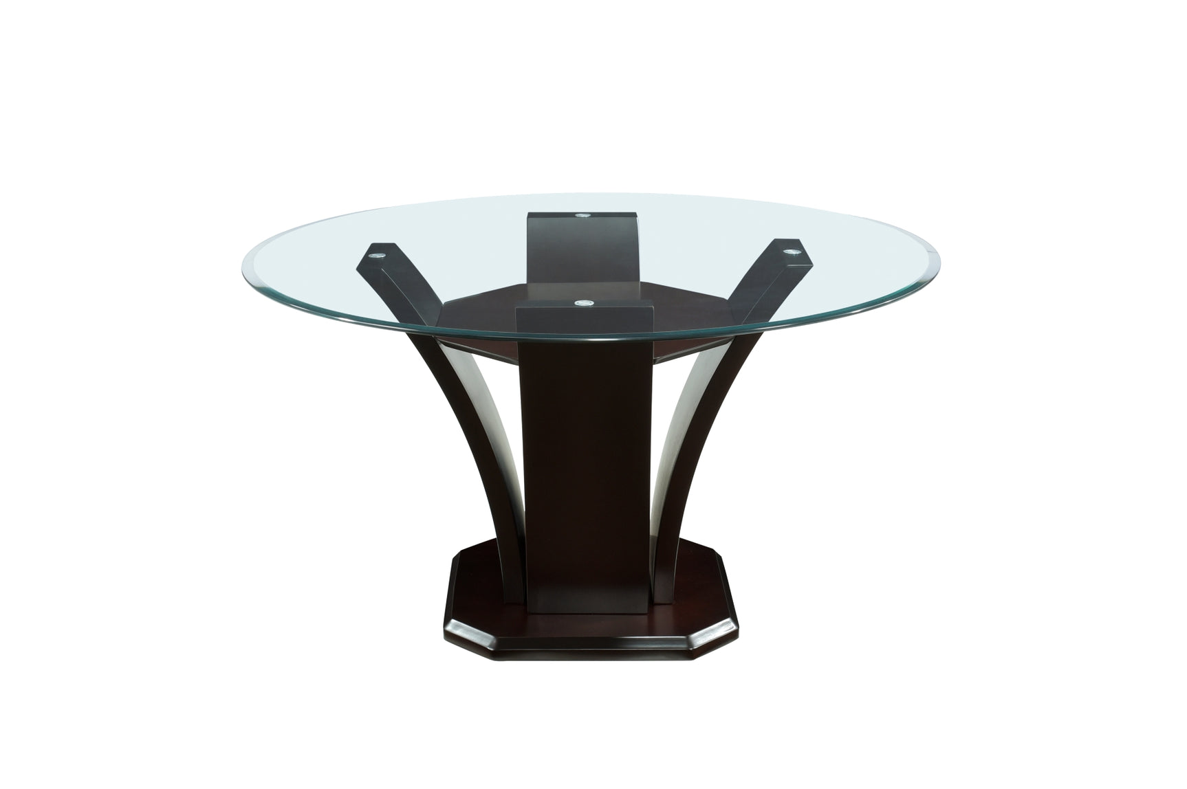 Detail of espresso finish on Daisy Round Dining Table