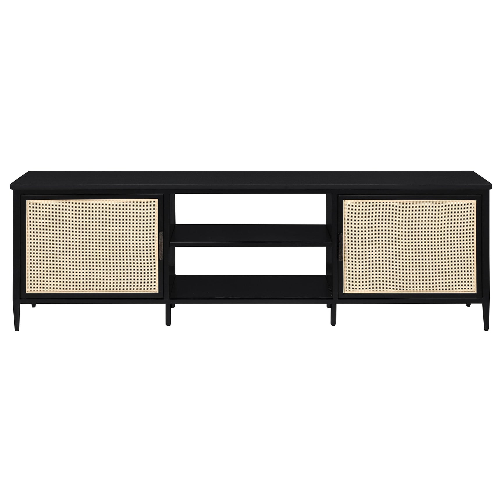 Top view of Amherst TV stand showing shelf space and door detail