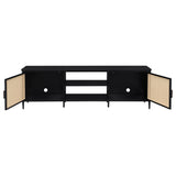 Close-up of polyethylene rattan front on Amherst TV stand door