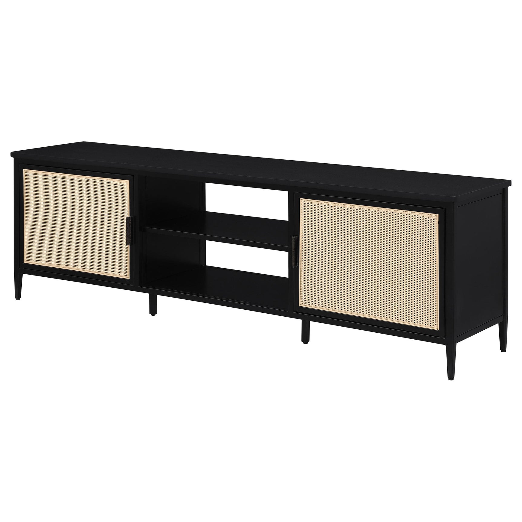 Back view of Amherst TV stand showing cable management openings
