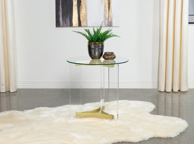 Side angle of Janessa Round Glass Top End Table