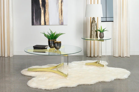 Front view of Janessa Round End Table with glass top and acrylic legs