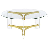 Glass top and acrylic legs design detail of Janessa table