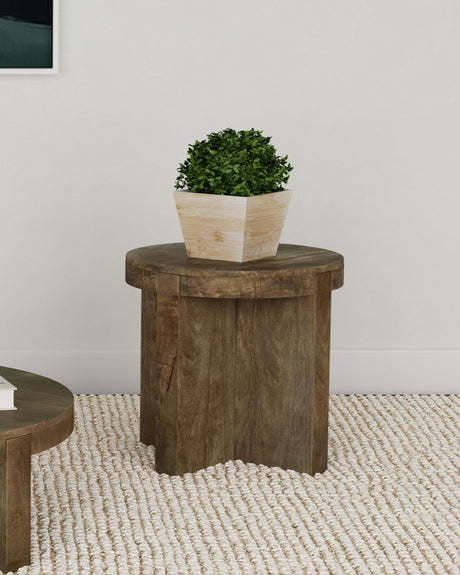Kinkaid end table side angle showing thick wooden slab top