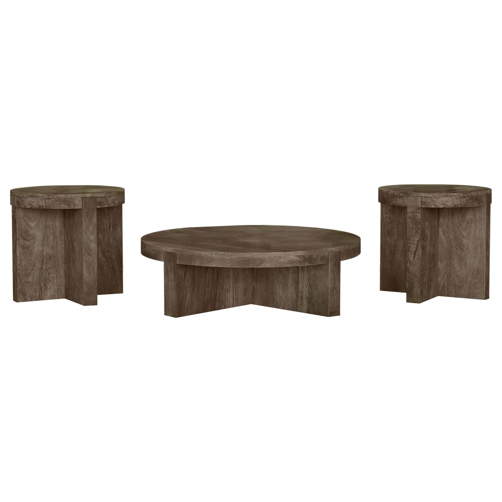 Kinkaid solid mango wood end table in brown, angled side view