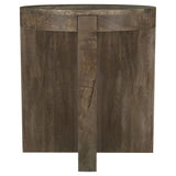 Close-up of the solid mango wood grain and finish on coffee table leg