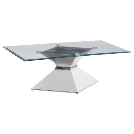 Tempered glass top with beveled edges on the rectangular coffee table