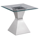 Side angle of Jenny chrome coffee and end table set