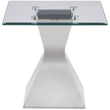 Top view of square end table with beveled glass