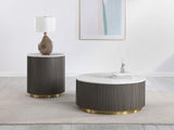 Jason coffee table with white marble top and brushed gold metal base