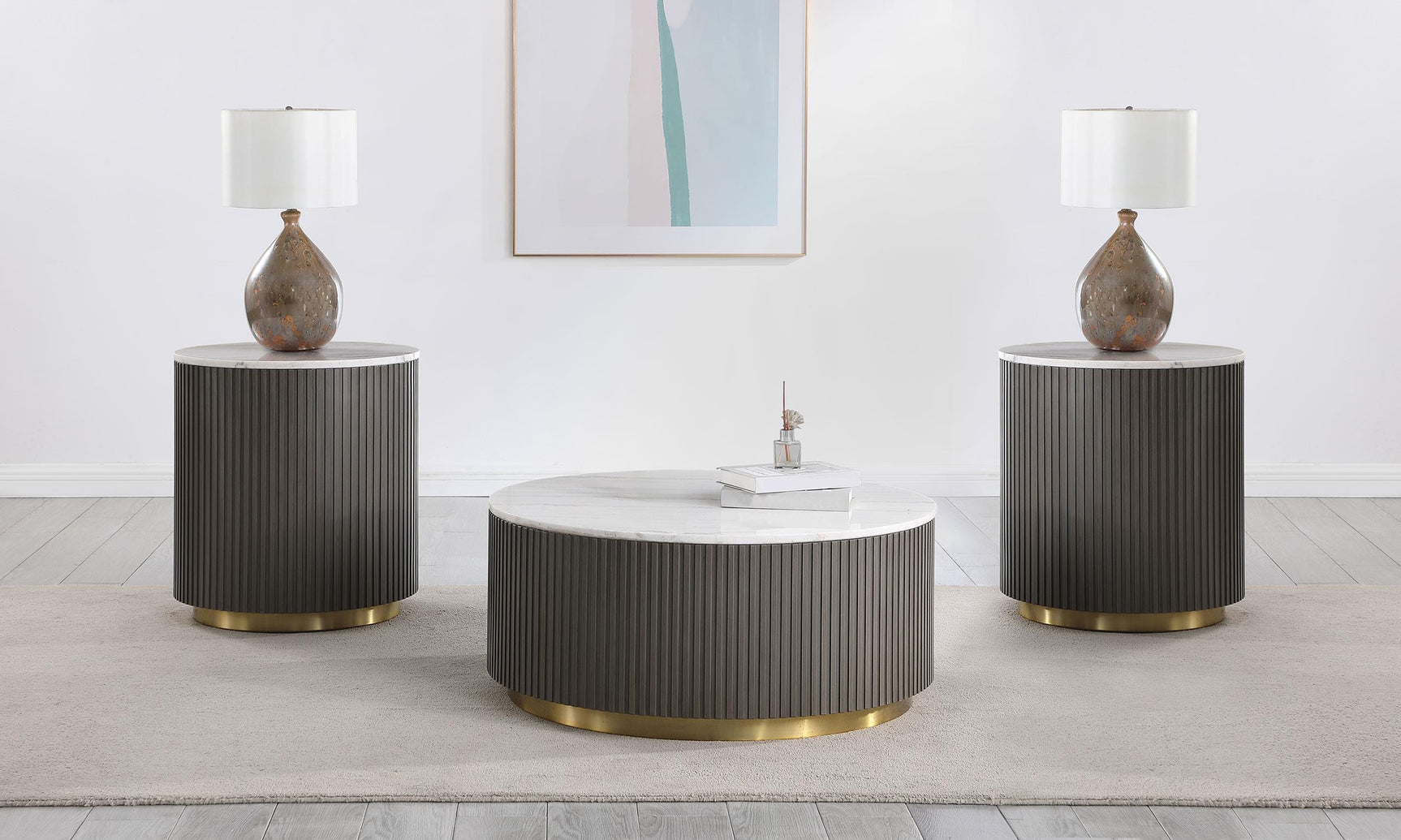 Jason Coffee Table close-up with marble top and gold base