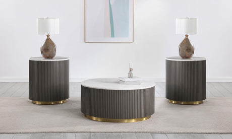 Jason Coffee Table close-up with marble top and gold base