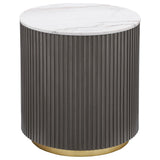 Jason End Table side view showing ribbed charcoal frame