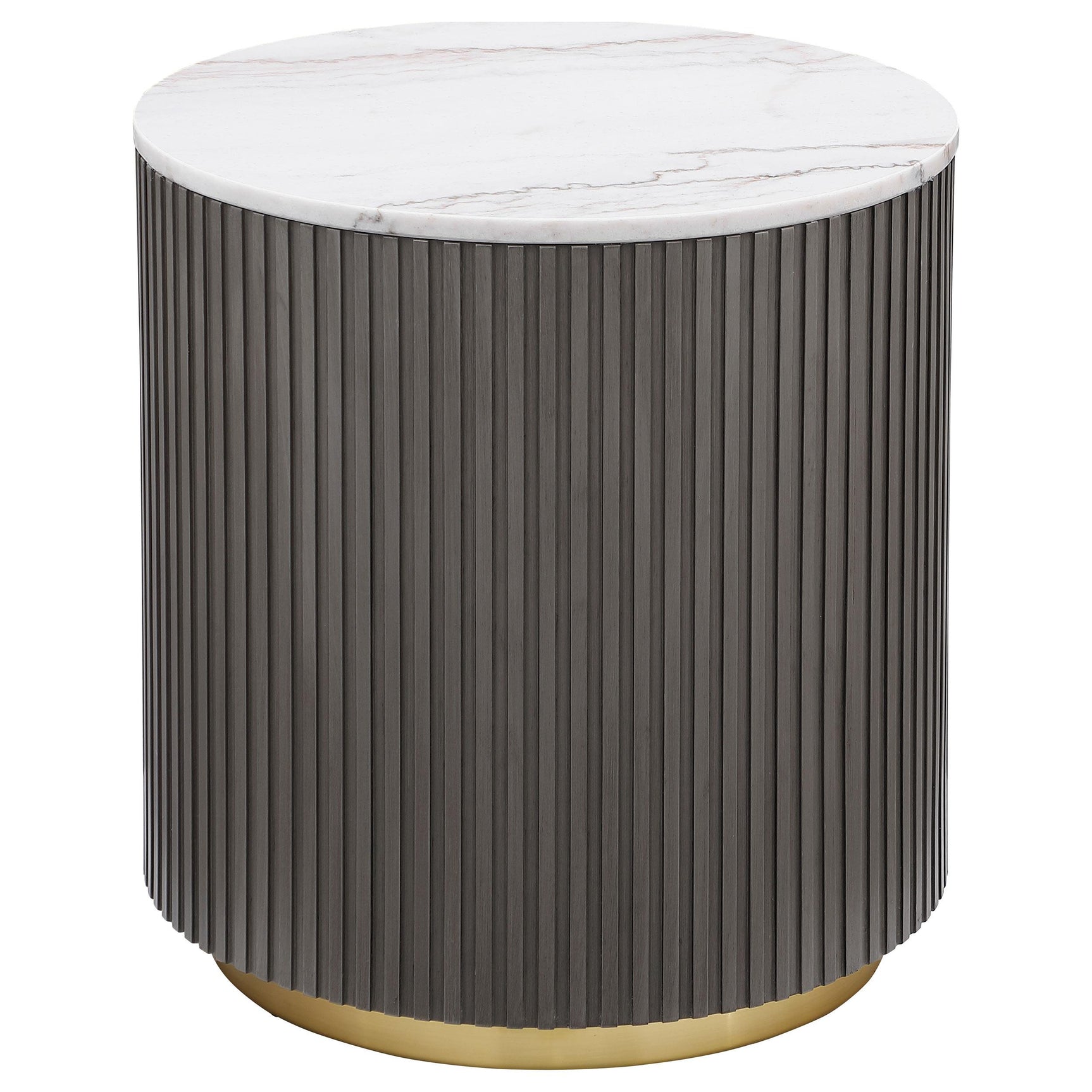 Jason End Table side view showing ribbed charcoal frame