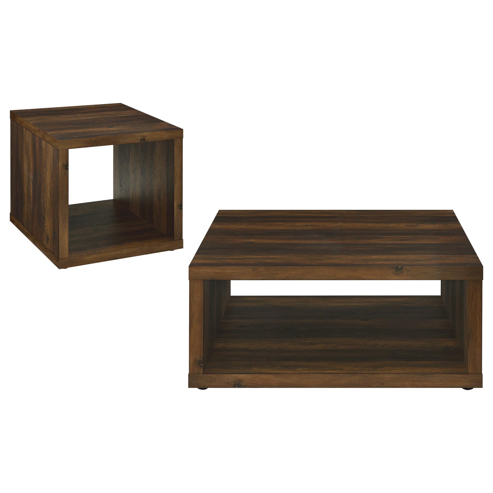 Frisco coffee table close up showing open sides and lower shelf