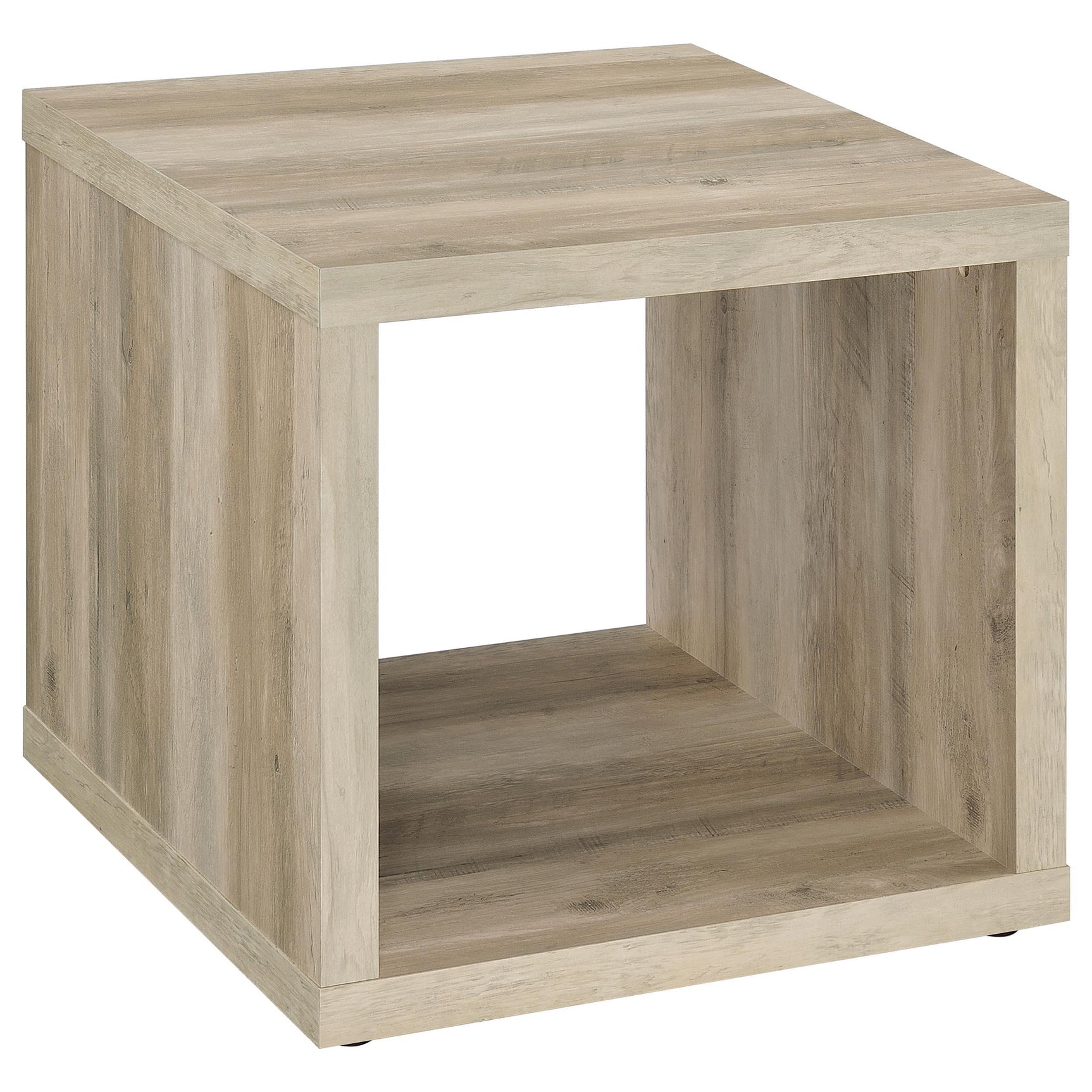 Frisco end table front angle showing cube design