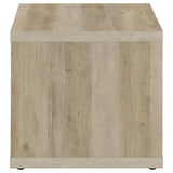 Frisco end table showing open shelving from side